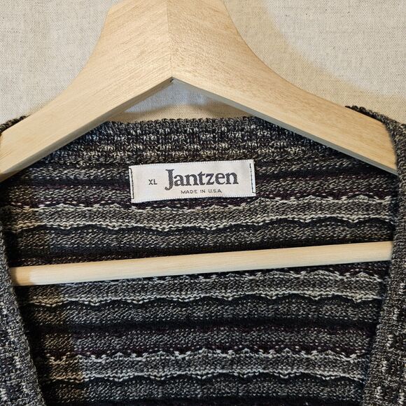 Vtg Jantzen Mens Cardigan Sweater Made in USA Grey Geometric Boxy Grandpa XL - Picture 4 of 7